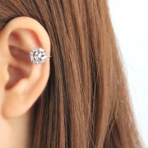 SALE Ear cuff no piercing, fake cartilage, non pierced, circle, ear jacket, earcuff, no pierce, cubic zirconia, CZ, dainty, gold plated image 2