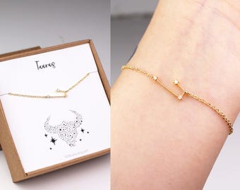 Taurus bracelet, constellation bracelet, Taurus horoscope bracelet, zodiac jewelry, Taurus zodiac, bridesmaid gift, zodiac bracelet, gold