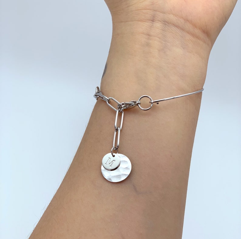Gold initial bracelet bridesmaid gift bridesmaid bracelet letter bangle disc bracelet letter bracelet personalized gold Initial bangle