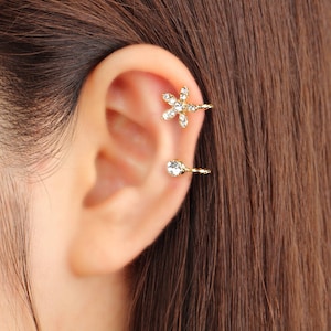 flower ear cuff, ear jacket, ear climber, CZ ear cuff, ear crawler, no pierce, CZ ear climber, Ear cuff no piercing, non pierced