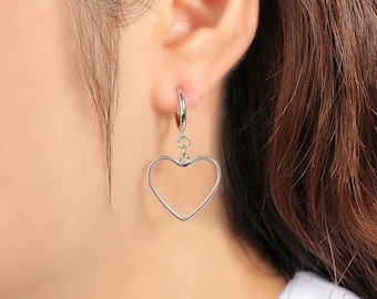 Clip on earrings, no piercing, non pierced, heart earrings, no pierce, mismatched, earring, clipon earrings, simple, silver, gold, ear cuff