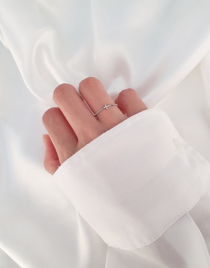 stackable rings layering rings for women tiny cross ring dainty Thin ball stacking ring rose gold surgical steel simple thin ring