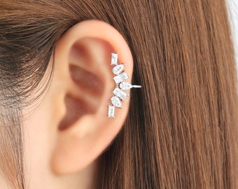 Ear cuff no piercing, cubic zirconia, non pierced, earrings, ear jacket, CZ ear cuff, CZ ear climber, earcuff, ear crawler, no pierce