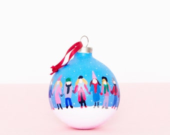 Festive hand-painted Christmas illustrated bauble