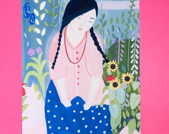 Illustrated Japanese women in flowers- art work print
