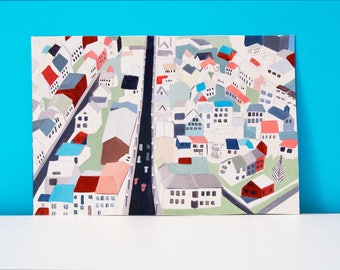 Colourful Illustrated Giclée Print of Iceland