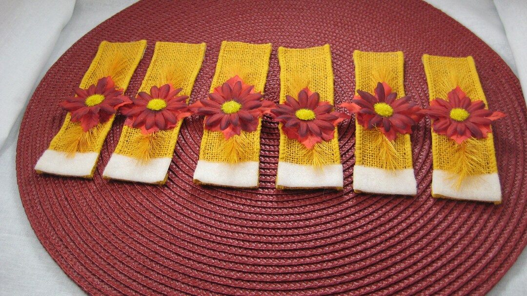 Yellow Ribbon, Maroon Silk Flower Fall Napkin Ring Etsy