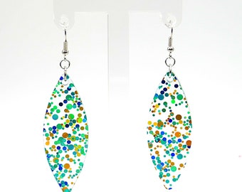 Pointed Oval Earring from Teal Dots Glitter Acrylic