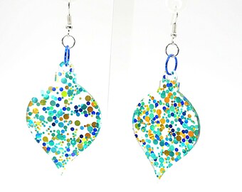 Christmas Ornament Earring From Teal Dot Glitter Acrylic