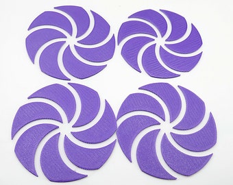 Ensemble de 4 sous-verres souples en spirale violets imprimés en 3D