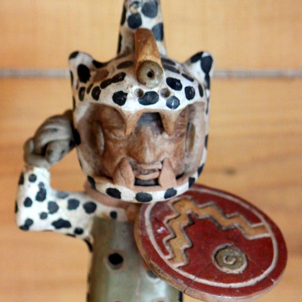 Aztèque Mexique Précolombien Style Ocelotl Jaguar Guerrier Figurine