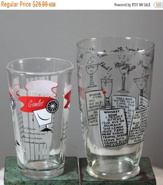 ON SALE NOW Pair of Vintage Glass Barware Cocktail Shakers