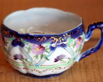 Antique Victorian Era Nippon Gilt Moriage Floral Moustache Cup