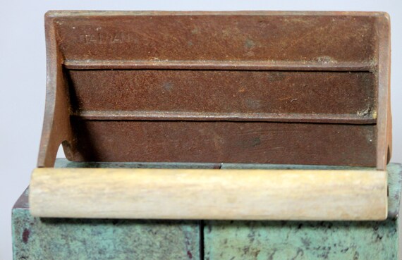 On Sale Now Vintage Cast Iron Bacon Press Pig Motif Wood Etsy