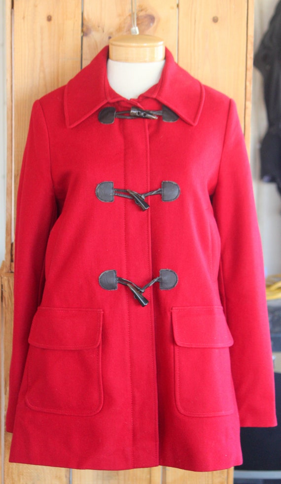 Tommy Hilfiger Red Wool Blend Pea Coat With Toggle