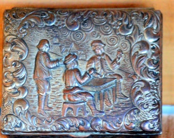 Vintage Made In Japan Silver Plate Repousse Dutch Scenes Trinket Snuff Humidor Box
