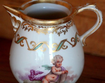 18th Century Royal Vienna Hand Painted Cherubs And Floral Ornate Scroll Creamer