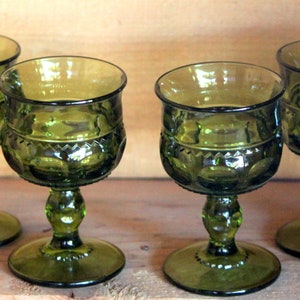 Vintage 1960s Olive Green Kings Thumbprint Juice Glasses Set of 4