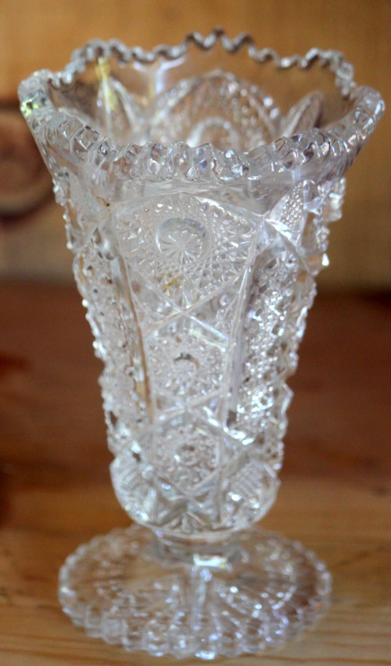 Vintage EAPG Sawtooth 6 Inch Vase Star Button Pinwheel Pattern Etsy