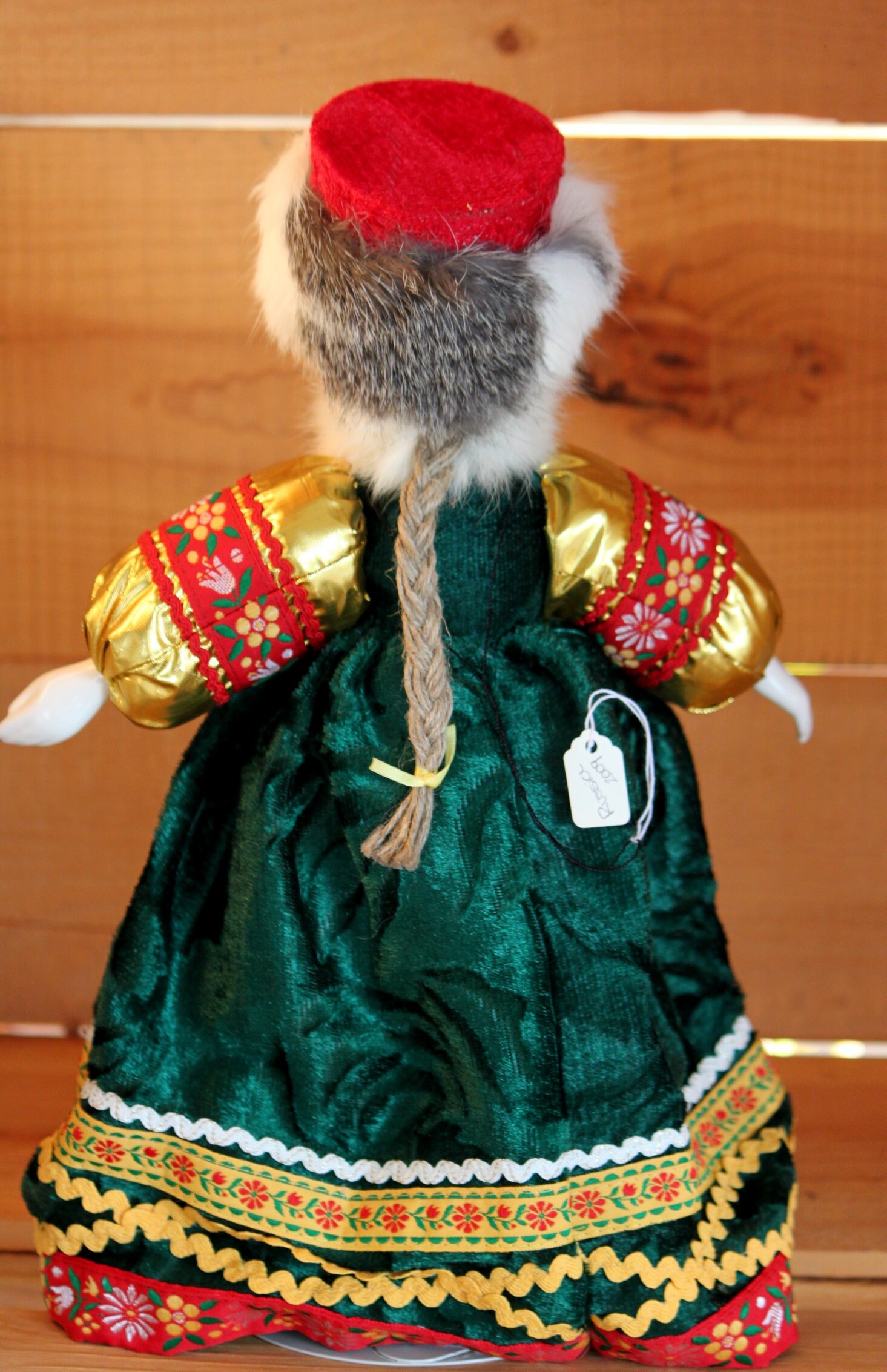 Vintage Russian Porcelain Doll With Christmas Dress Fur Hat and