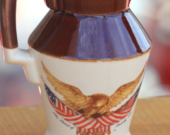 Vintage McCoy Carved Wood Eagle Mini Pitcher Bicentennial Spirit Of 76
