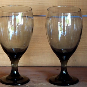 Pair of Hand Blown Smoke Gray Water Goblets