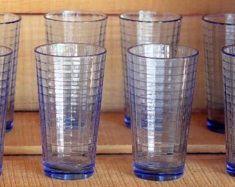 Vintage MCM Pasabahce Blue Optic 8 Oz Barware Tumblers Set Of 8
