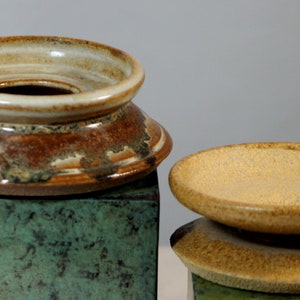 Pair Of Rustic Primitive Farmhouse Style Handmade Stoneware Candle Holders