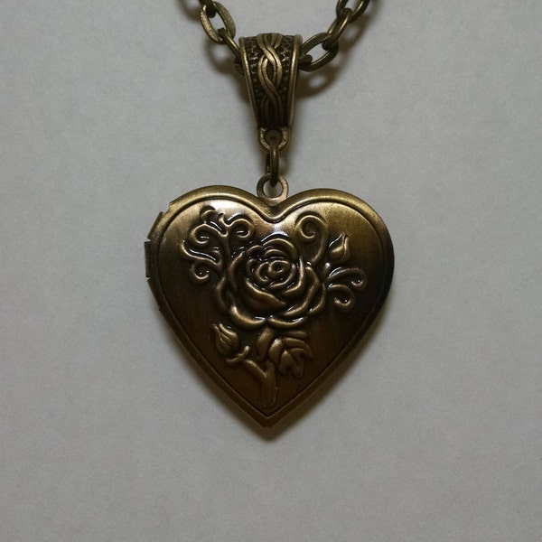 Bronze Rose Heart Locket Necklace, with a Free pair of EarRings