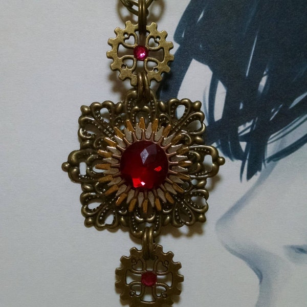 Victorian Steampunk Jewel, with Earrings (? 3 colors of Rhinestones to choose from ?)