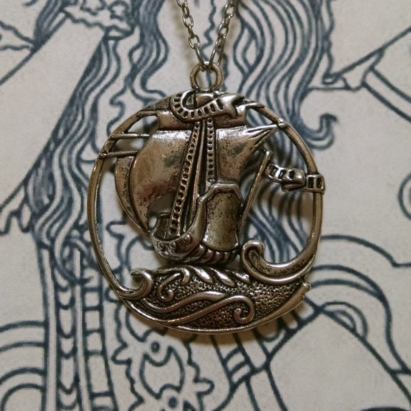 Ancient Pirate Ship Necklace, with Free Anchor/Rudder Earrings ( you can get the chain longer or shorter )