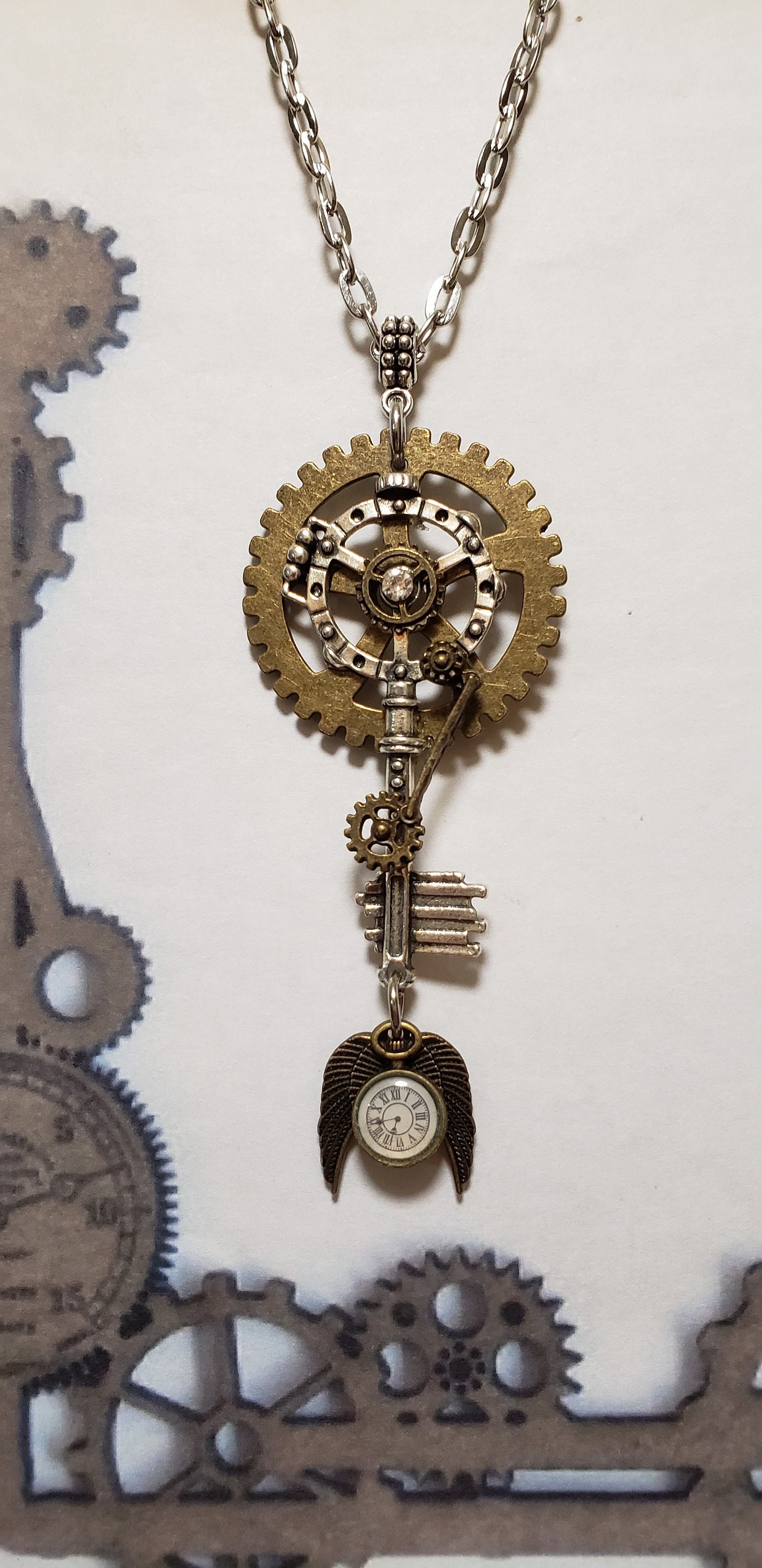 Vintage Victorian Steampunk Bronze Gear Wing Chain Alloy Costume Hair Clip