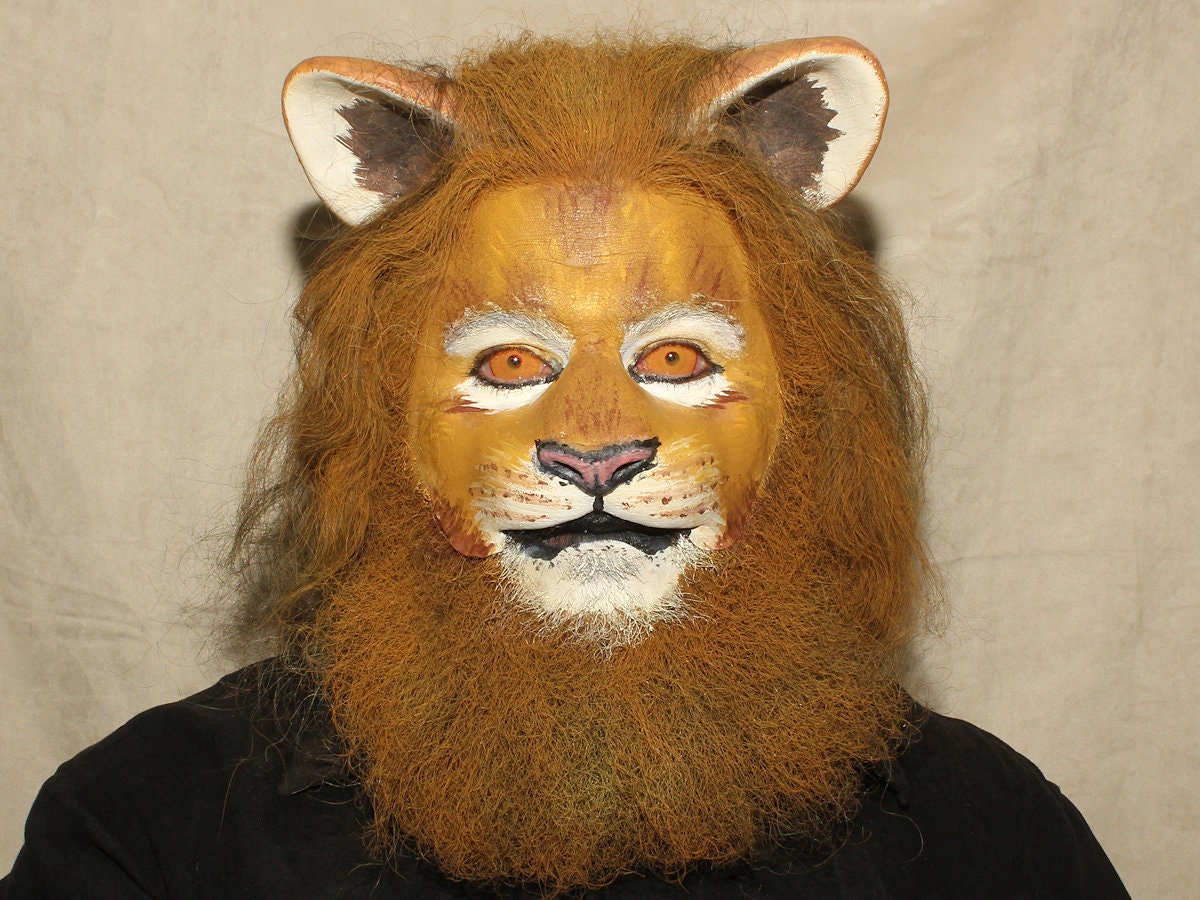 Lion Cub mask, handmade leather young lion wild cat mask for