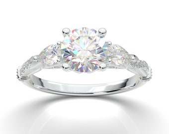 Vintage Engagement Ring/ White Gold Floral Ring/ Infinity Twist Pear Shape Ring/ Milgrain Filigree Ring/ Moissanite Ring Her/ Promise Ring