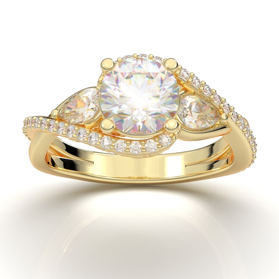 Yellow Gold Vintage Filigree Wedding Ring Three Stone Ring