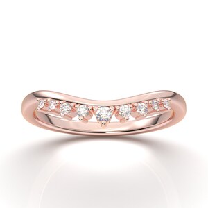 Rose Gold Curved Band/ Contour Crown Ring/ Stacking Engagement Band/ Gift For Her/ Plain Classic Band/ Dainty Vintage Diamond Wedding Band