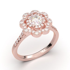 Rose Gold Verlobungsring, Klassischer Ring, Moissanite Verlobungsring, Natürlicher Diamant Ring, Vintage Ehering, Brautring, Versprechen Ring Bild 5
