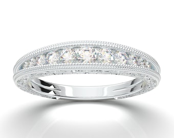Art Deco Vintage | Diamond Wedding Band | Wedding Band | Gemstone Wedding Band | Vintage-Look Band | Art Deco Wedding Band