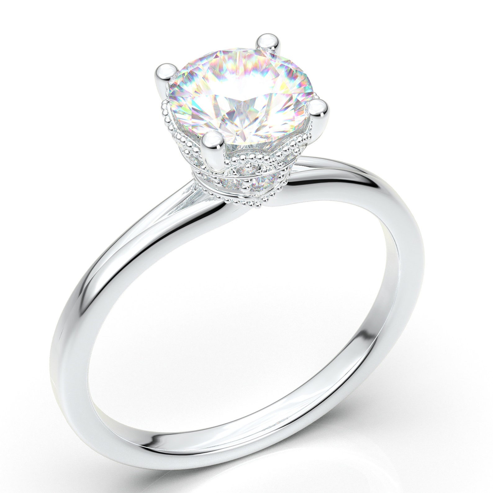 White Gold Unique Engagement Ring Solitaire Diamond Ring - Etsy