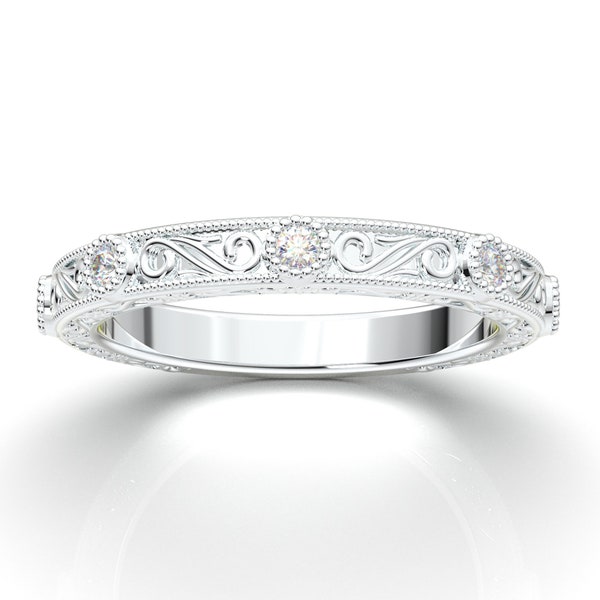 Anel de noivado floral de moissanite com folha e galho em ouro 14k | Anel de noivado floral com design vintage | Anel de noiva CZ feminino