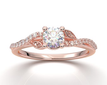 14k Floral Engagement Ring Rose Gold Ring Leaf Filigree Ring Tree Ring Forever One Colorless Ring for Her Moissanite Forever One Ring