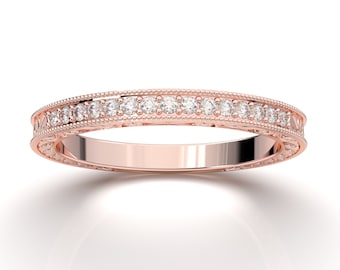 Filigree Band Rose Gold Vintage Band Milgrain Band Stackable Wedding Band Diamond Band Prong Band Engagement Band Anniversary Band New 14K