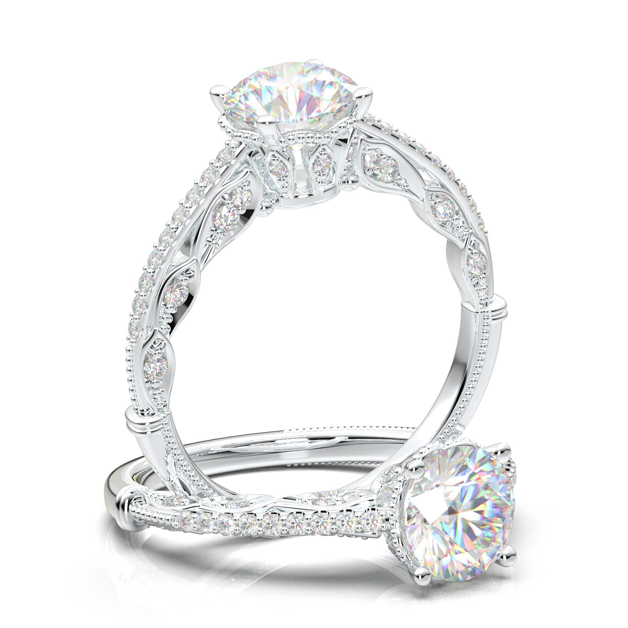White Gold Vintage Engagement Ring Art Deco Ring Filigree Ring Etsy