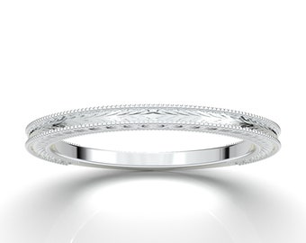 14K White Gold Art Deco Stackable Solitaire Engagement Ring