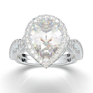 White Gold Pear Halo Engagement Ring, Infinity Twist Ring, 2 Carat Moissanite Ring, Diamond Wedding Ring, Promise Ring For Women, 14K Gift