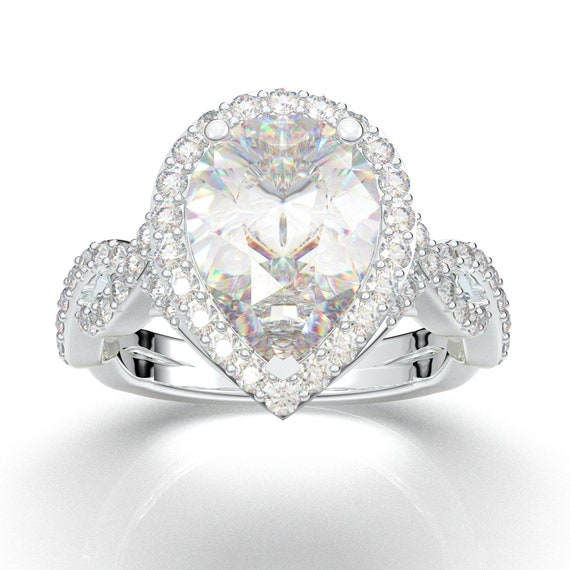14k White Gold Pear Center Diamond Complete Promise Engagement Ring 14k White Gold Pear Center Diamond Complete Promise Engagement Ring