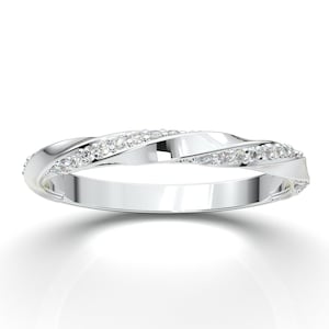 14K White Gold Twist Curved Vintage Stackable Infinity Band