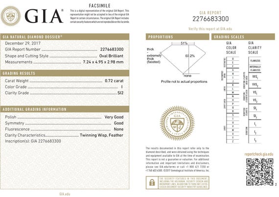 0 72 carat oval brilliant diamond gia certified i si2 color etsy color and clarity of diamond