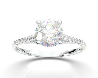 Anillo de compromiso de oro blanco, anillo de diamantes, anillo delicado delicado, anillo de moissanita, anillo de promesa, anillo de boda Art Deco vintage, anillo de halo