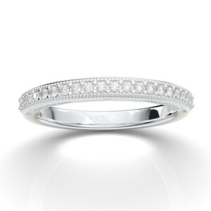 14K White Gold Floral Leaf Moissanite Engagement Band, Vintage Design